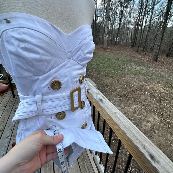 Vintage Y2K White and Gold Baby Phat Strapless Belted Buttoned Minidress Sz S - Picture 8 of 13